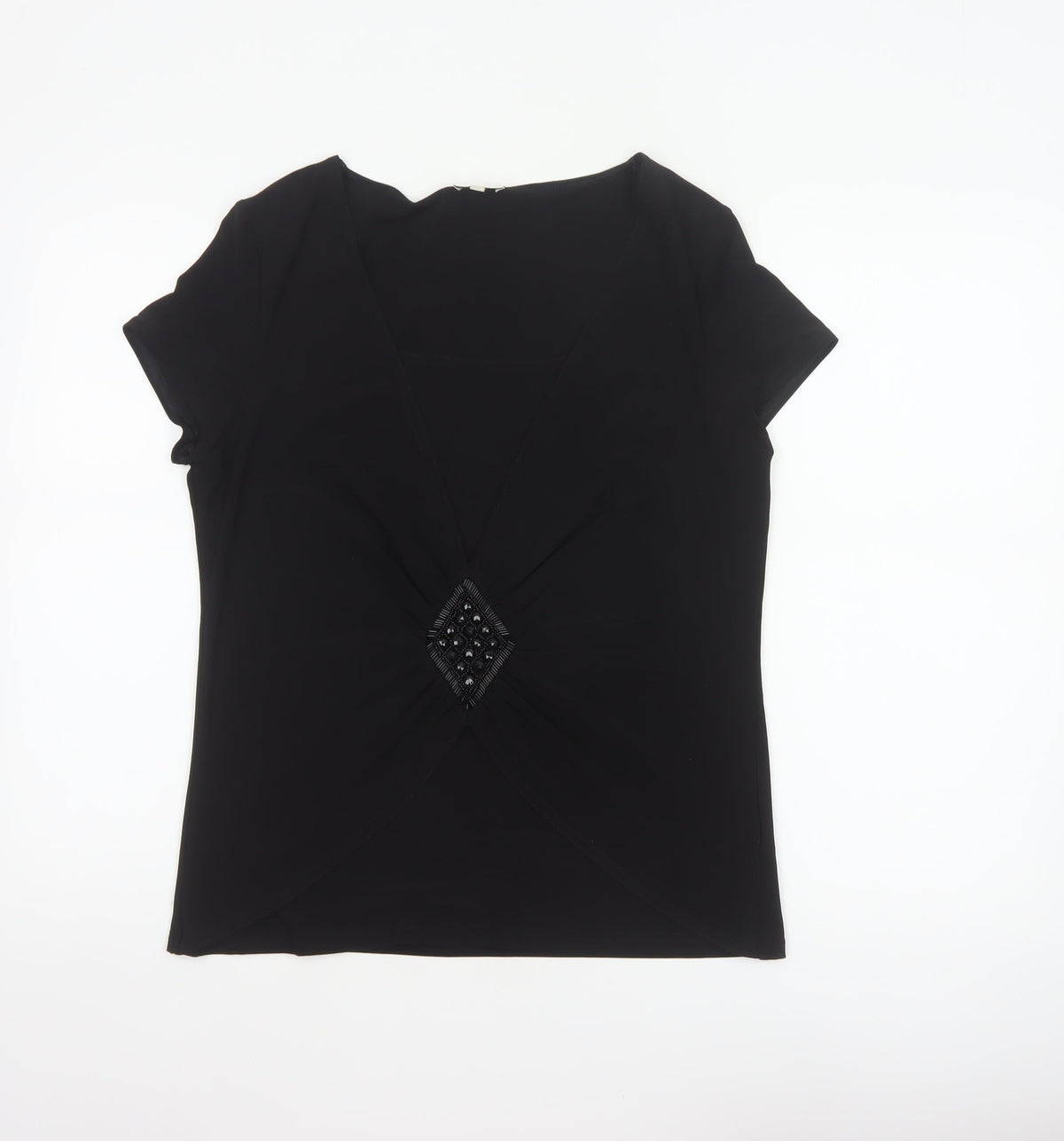 Kaliko Women’s Black UK 16 V-Neck Beaded Short Sleeve Blouse