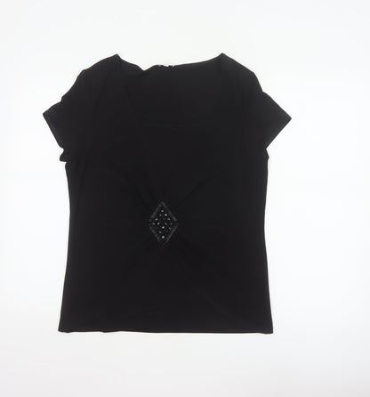Kaliko Women’s Black UK 16 V-Neck Beaded Short Sleeve Blouse
