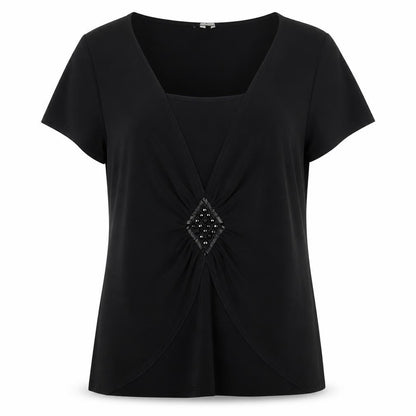 Kaliko Women’s Black UK 16 V-Neck Beaded Short Sleeve Blouse