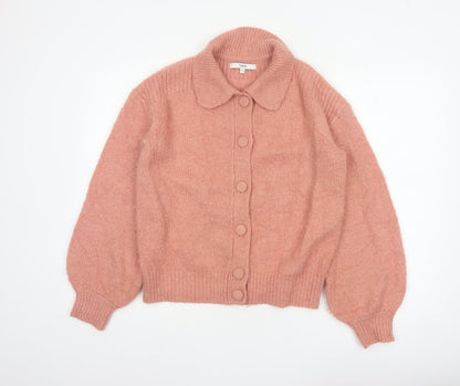 Next Women Pink Button Collared Balloon Sleeve Knit Cardigan UK 12