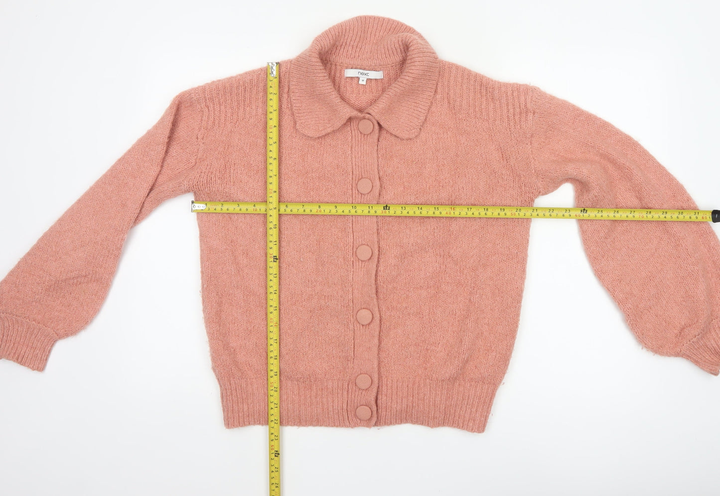 Next Women Pink Button Collared Balloon Sleeve Knit Cardigan UK 12