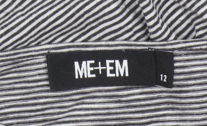 ME+EM Women’s Black White Stripe Cotton Lace Cuff Long Sleeve Top UK 12