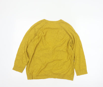 White Stuff Women Yellow Size 12 Linen Cotton V-Neck Cardigan