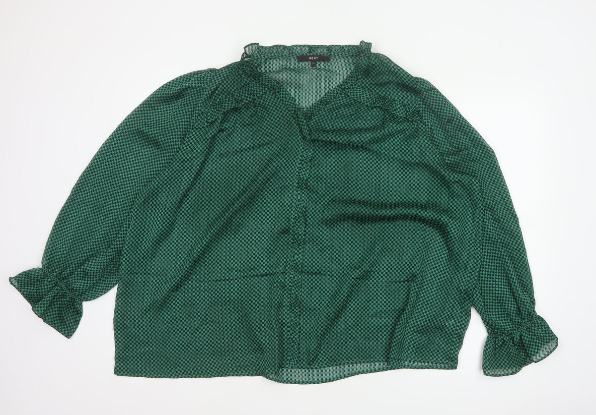 Next Women’s Green Check Sheer Ruffle Blouse Size 22 Plus