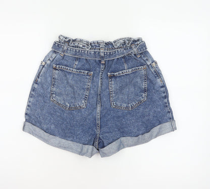 New Look Women’s Blue Denim Paperbag Belted Shorts UK 10 High Rise