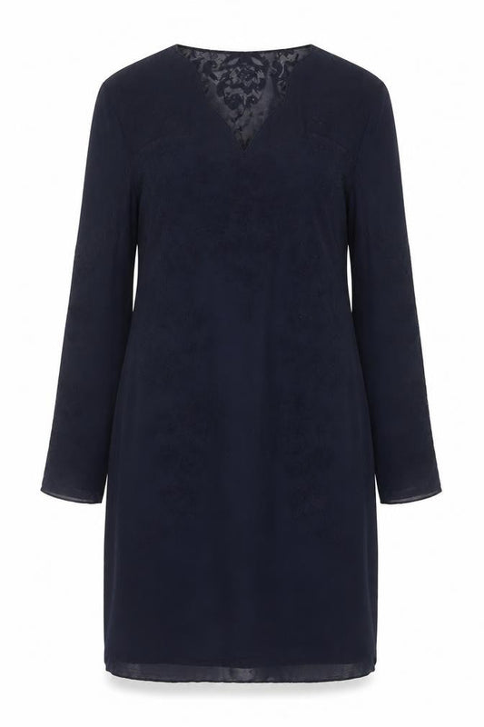 Front view of Joe Browns Women Blue UK 12 Sheath Dress Floral Lace V-Neck