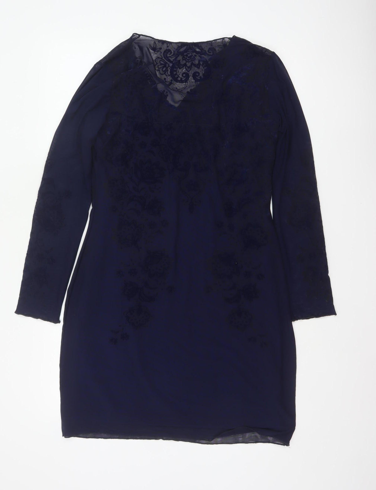 Close-up detail of Joe Browns Women Blue UK 12 Sheath Dress Floral Lace V-Neck
