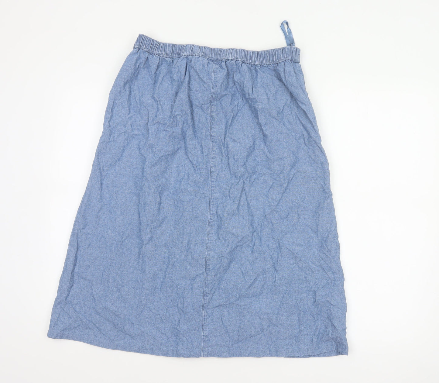 Isle Collection Women Blue UK 12 A-Line Chambray Midi Button Skirt