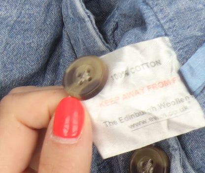 Isle Collection Women Blue UK 12 A-Line Chambray Midi Button Skirt