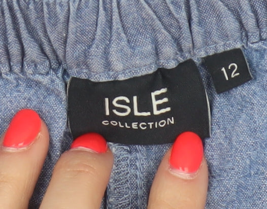 Isle Collection Women Blue UK 12 A-Line Chambray Midi Button Skirt