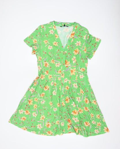 French Connection Women Green Floral Fit & Flare Knee Length Dress M
