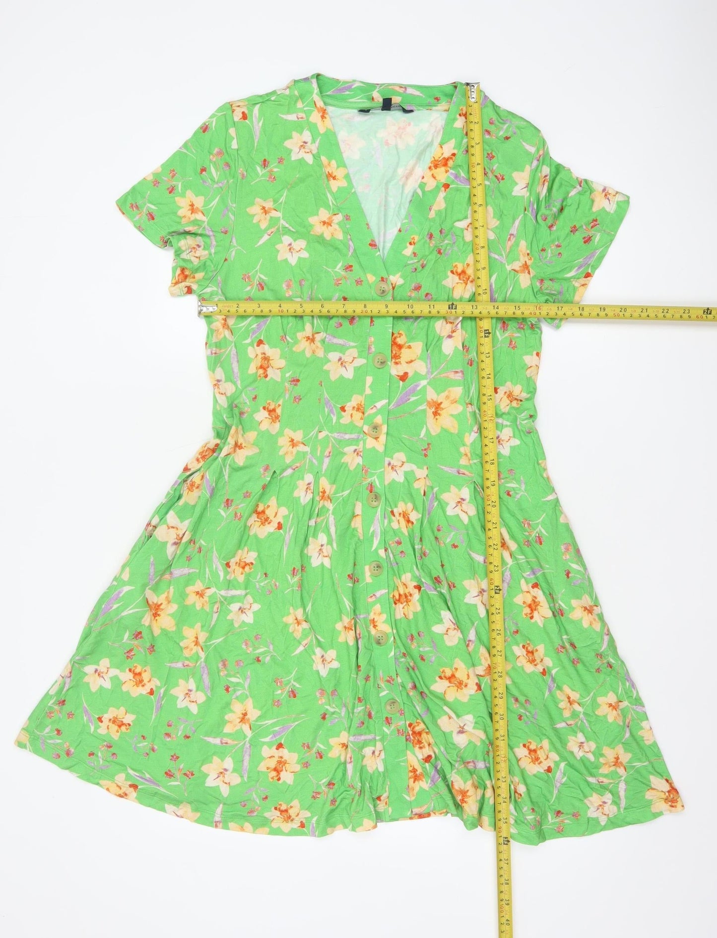 French Connection Women Green Floral Fit & Flare Knee Length Dress M