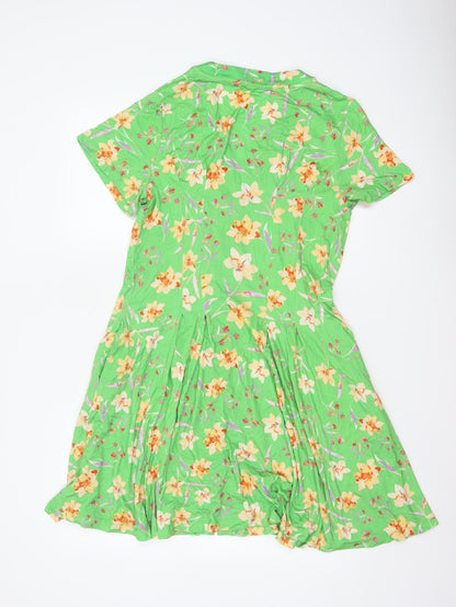 French Connection Women Green Floral Fit & Flare Knee Length Dress M