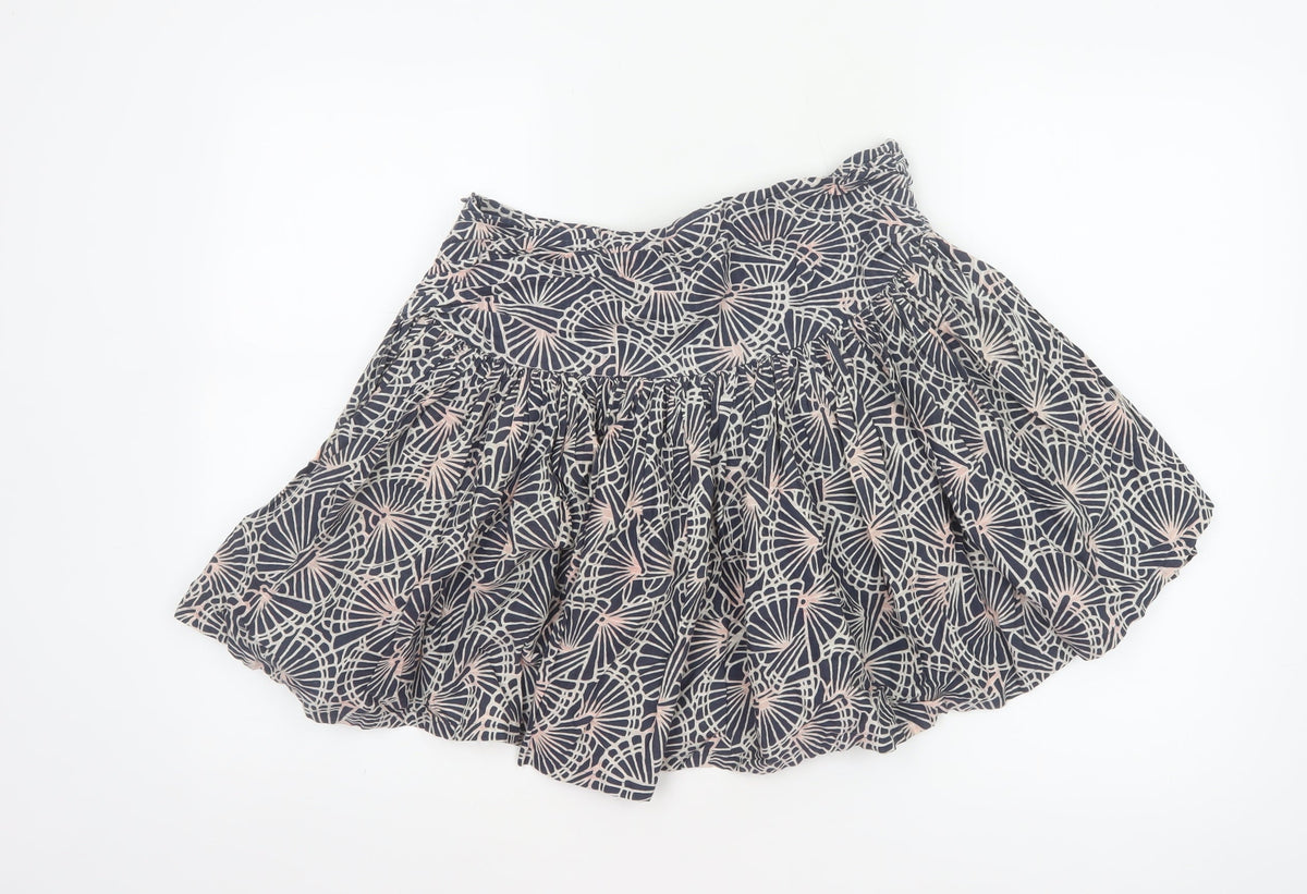 Close-up detail of French Connection Women Blue Floral Cotton Skater Mini Skirt UK 10