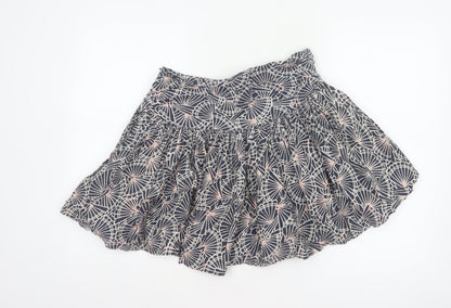 Close-up detail of French Connection Women Blue Floral Cotton Skater Mini Skirt UK 10