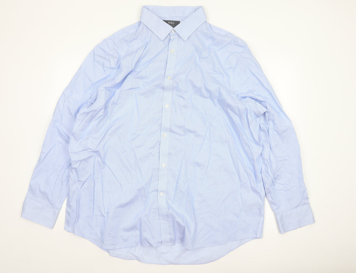 Marks & Spencer Men's Blue 19in Regular Fit Non-Iron Striped Shirt