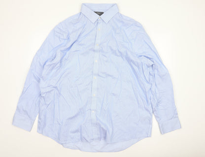 Marks & Spencer Men's Blue 19in Regular Fit Non-Iron Striped Shirt