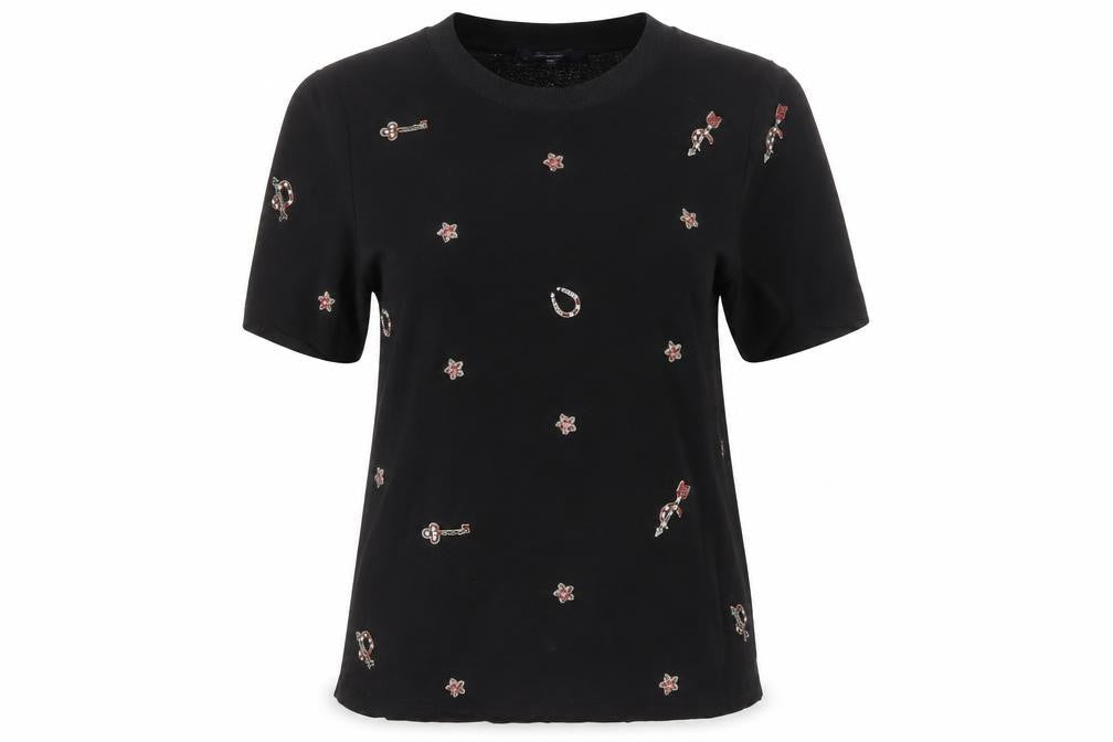 French Connection Women’s Black XS Embellished Crew Neck T-Shirt