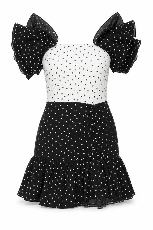 Coast Women Black White Polka Dot UK 10 Fit & Flare Ruffle Dress