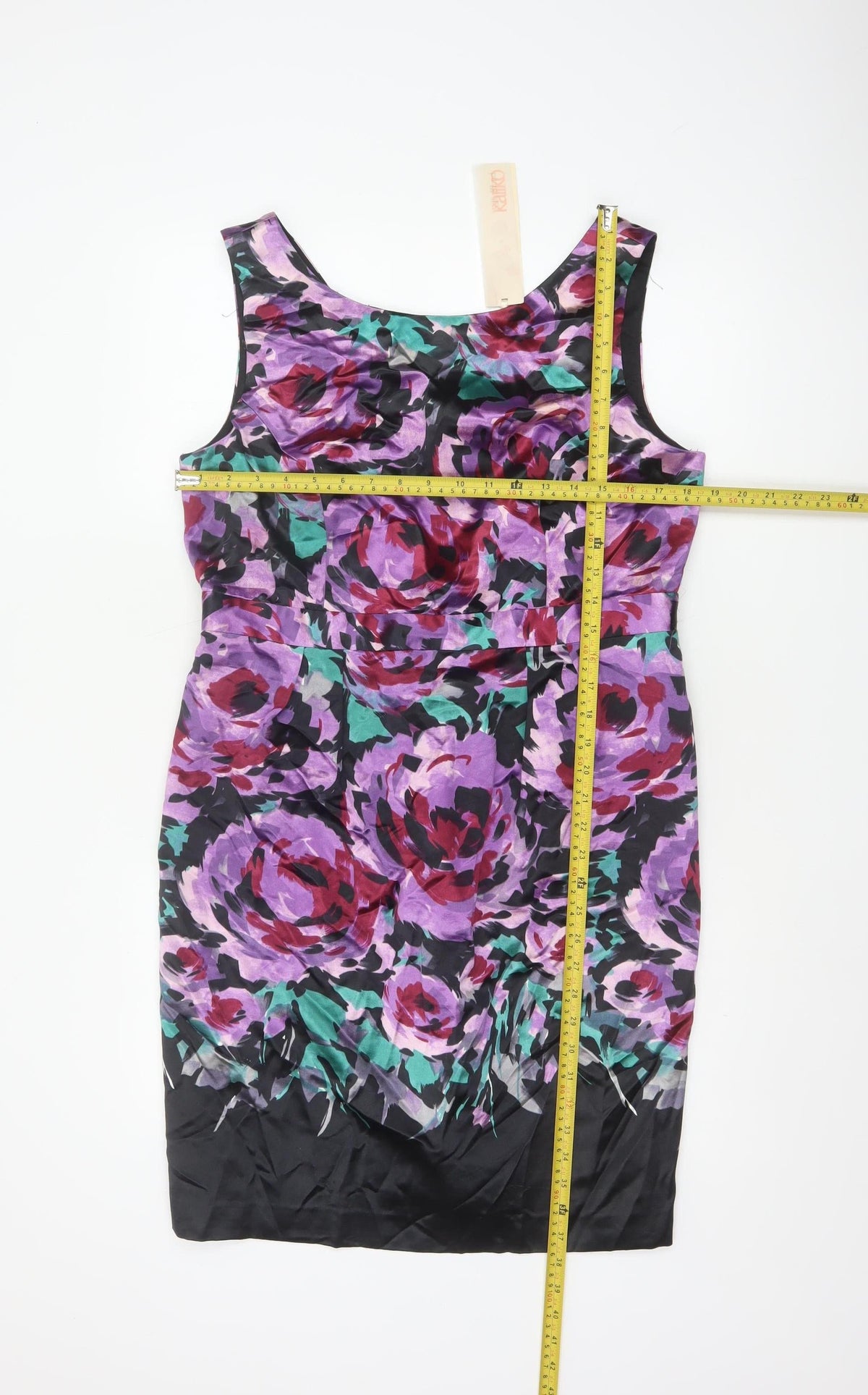 Back view of Kaliko Women Purple Floral Silk Cotton UK 16 Sleeveless Sheath Dress