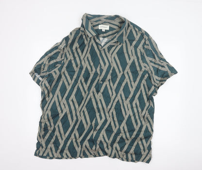 Autograph Men’s Green 3XL Geometric Viscose Short Sleeve Button-Up Shirt