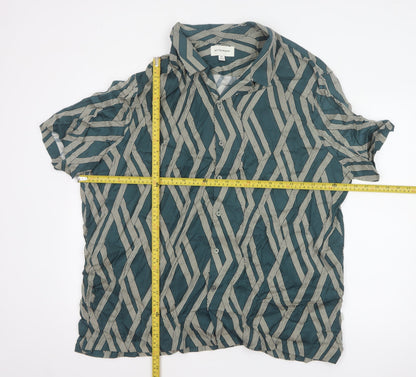 Autograph Men’s Green 3XL Geometric Viscose Short Sleeve Button-Up Shirt