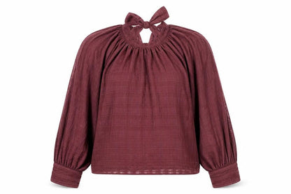 Front view of Nobody's Child Women Red UK 10 Bow Tie V-Neck Balloon Sleeve Blouse