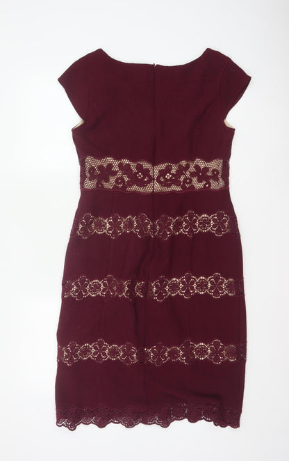 Phase Eight Women Burgundy Red UK 12 Lace Sheath Knee Length Dress