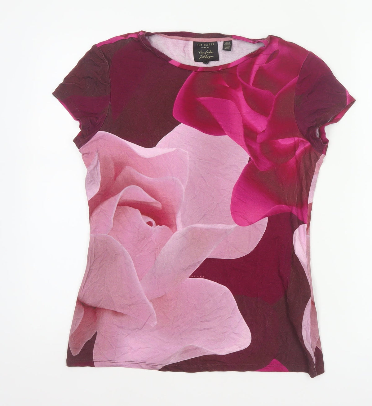 Ted Baker Women’s Pink Floral Jersey T-Shirt UK 12 Short Sleeve