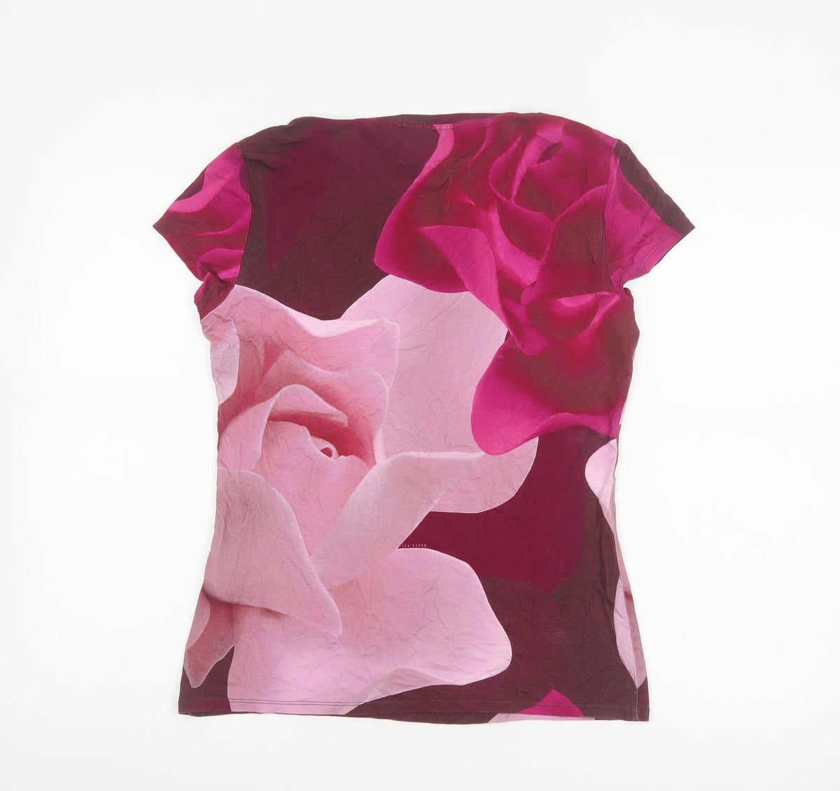 Ted Baker Women’s Pink Floral Jersey T-Shirt UK 12 Short Sleeve