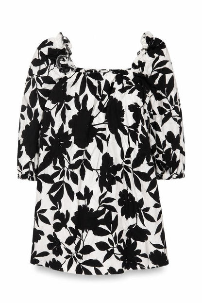New Look Petite Women’s Black White Floral Off Shoulder Swing Dress UK 6
