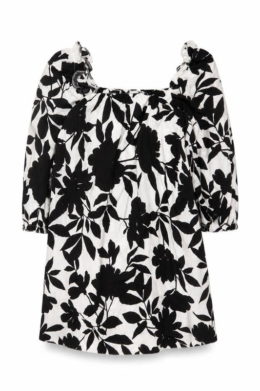 New Look Petite Women’s Black White Floral Off Shoulder Swing Dress UK 6