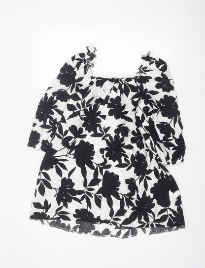 New Look Petite Women’s Black White Floral Off Shoulder Swing Dress UK 6