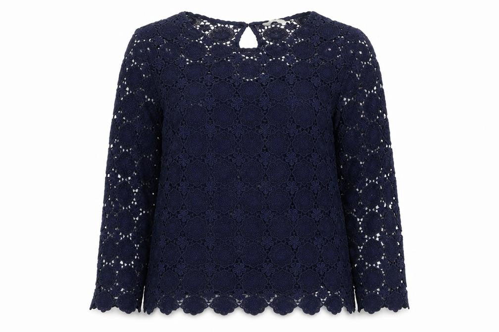 Boden Women Blue UK 10 Floral Lace Long Sleeve Blouse
