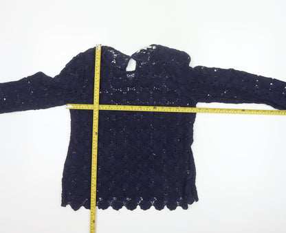 Boden Women Blue UK 10 Floral Lace Long Sleeve Blouse