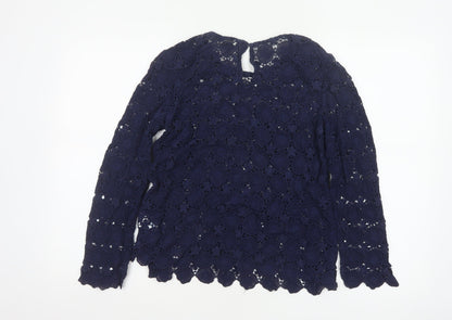 Boden Women Blue UK 10 Floral Lace Long Sleeve Blouse