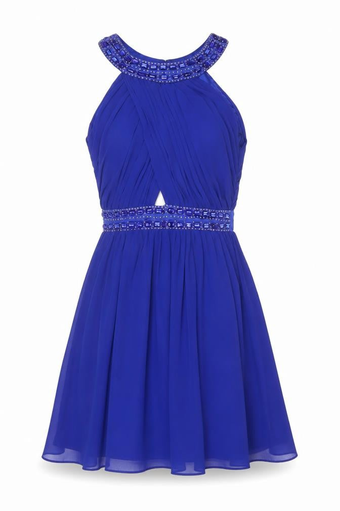 Jane Norman Women Blue UK 8 Fit & Flare Beaded Chiffon Party Dress