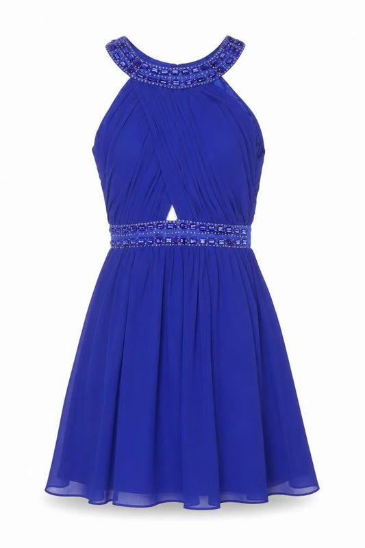 Jane Norman Women Blue UK 8 Fit & Flare Beaded Chiffon Party Dress