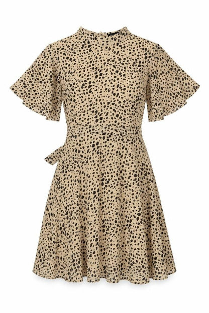 Blue Vanilla Women’s Beige Leopard Print Fit & Flare Dress UK 14