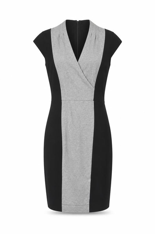 Front view of French Connection Women Black Grey UK 10 Sheath Dress Colourblock
