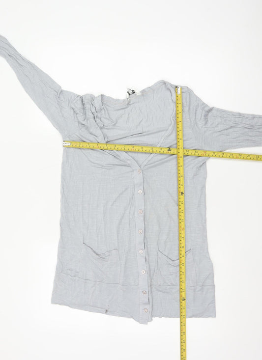 New Look Women Grey UK 14 V-Neck Button-Up Tunic Top Long Sleeve