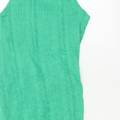Zara Women Green 10-12 Long Sleeveless Cable Knit Jumper Dress