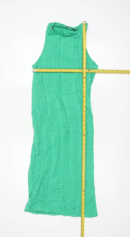 Zara Women Green 10-12 Long Sleeveless Cable Knit Jumper Dress