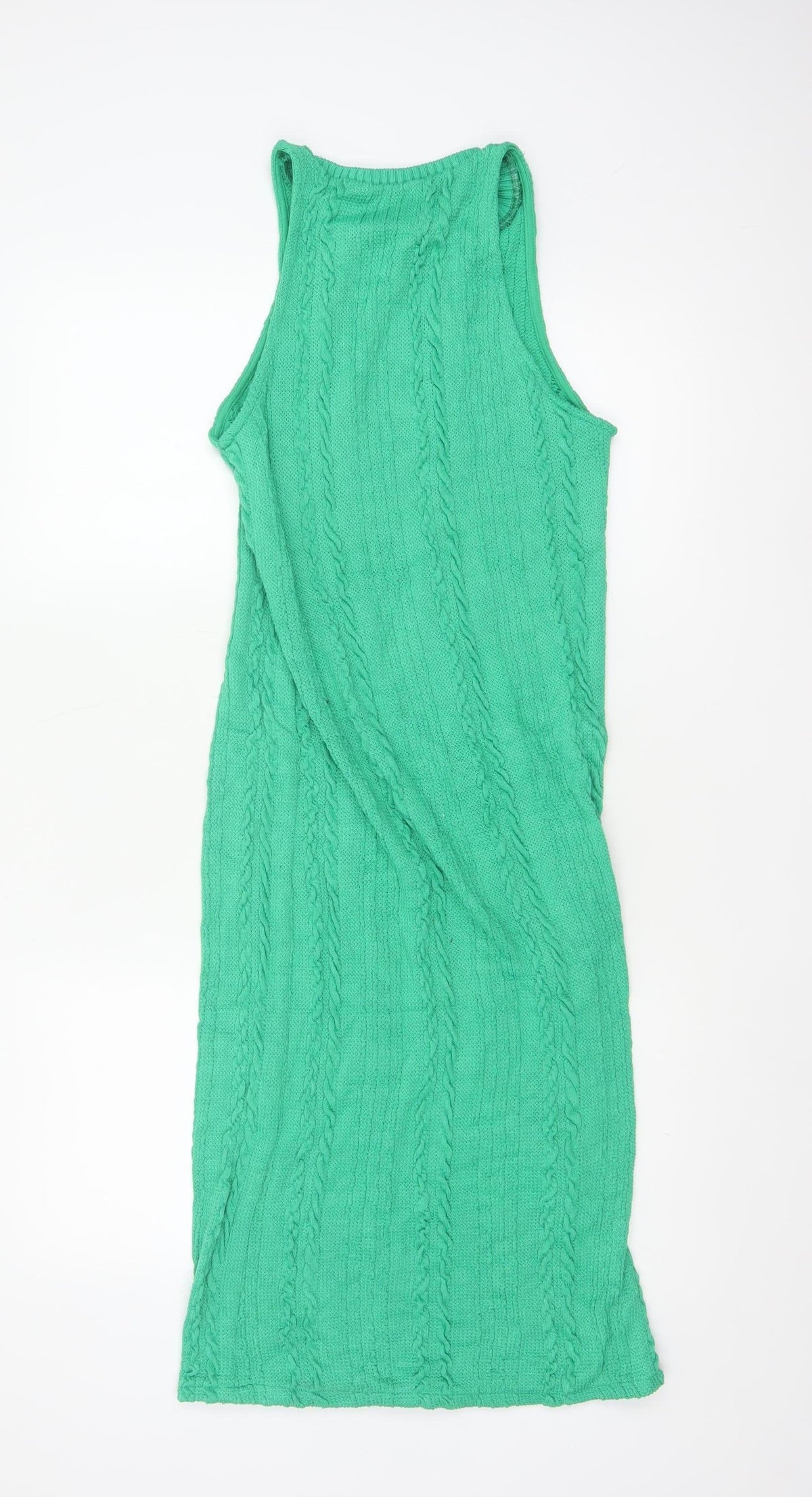 Zara Women Green 10-12 Long Sleeveless Cable Knit Jumper Dress