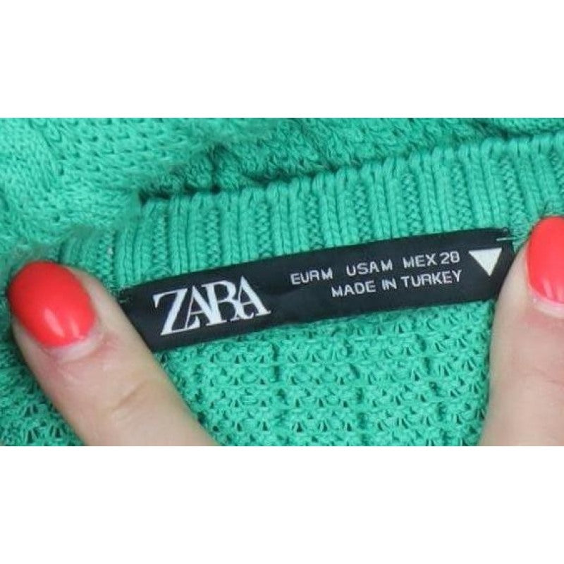 Zara Women Green 10-12 Long Sleeveless Cable Knit Jumper Dress
