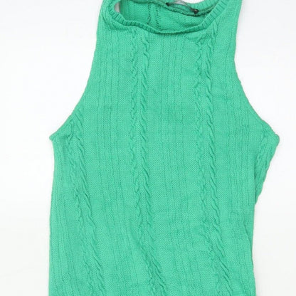 Zara Women Green 10-12 Long Sleeveless Cable Knit Jumper Dress
