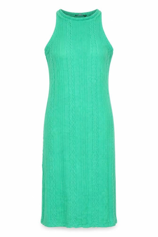 Zara Women Green 10-12 Long Sleeveless Cable Knit Jumper Dress