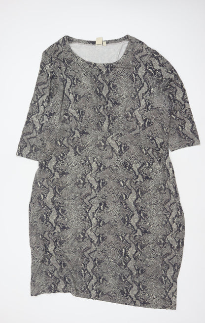 Cotton Traders Women Grey Animal Print Shift Dress Size 24 Stretch