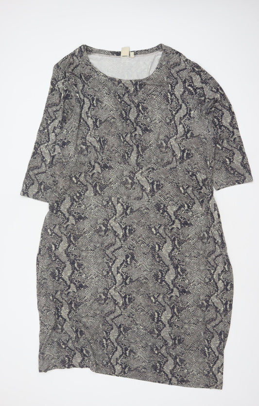Cotton Traders Women Grey Animal Print Shift Dress Size 24 Stretch