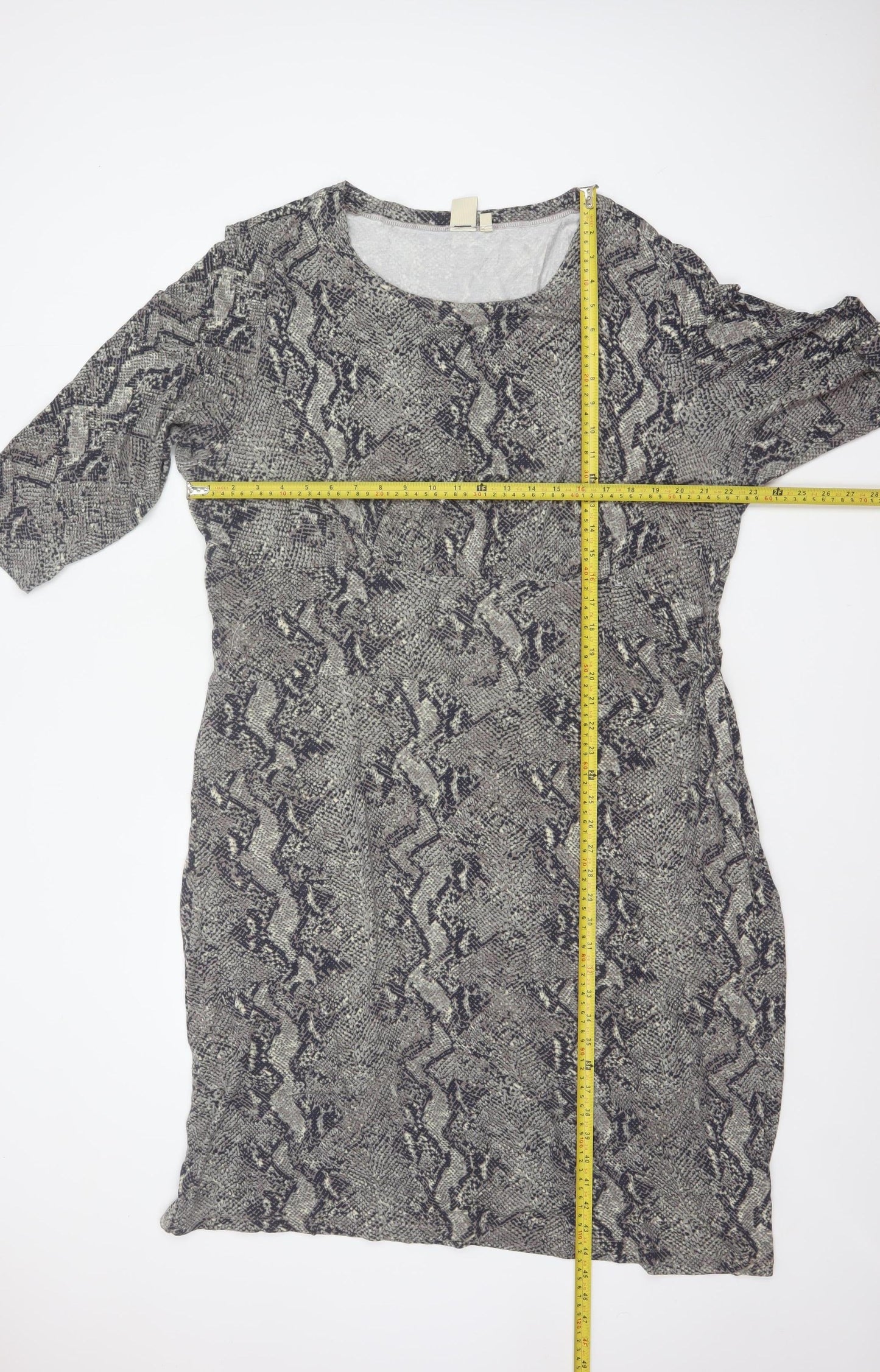 Cotton Traders Women Grey Animal Print Shift Dress Size 24 Stretch